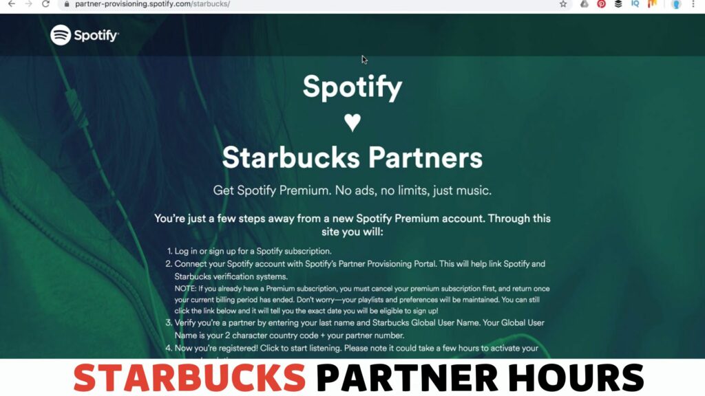 Spotify Premium Webpage Screenshot With Starbucks Partner Hours